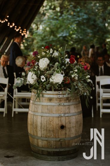 Wine barrel with flowers